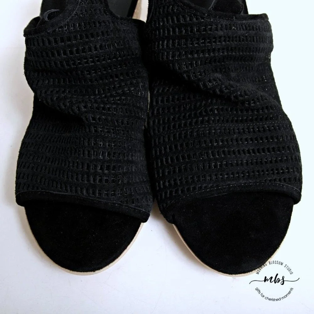 Eileen Fisher Aura Suede Slingback Espadrille Wedges Black‎ Women 9
